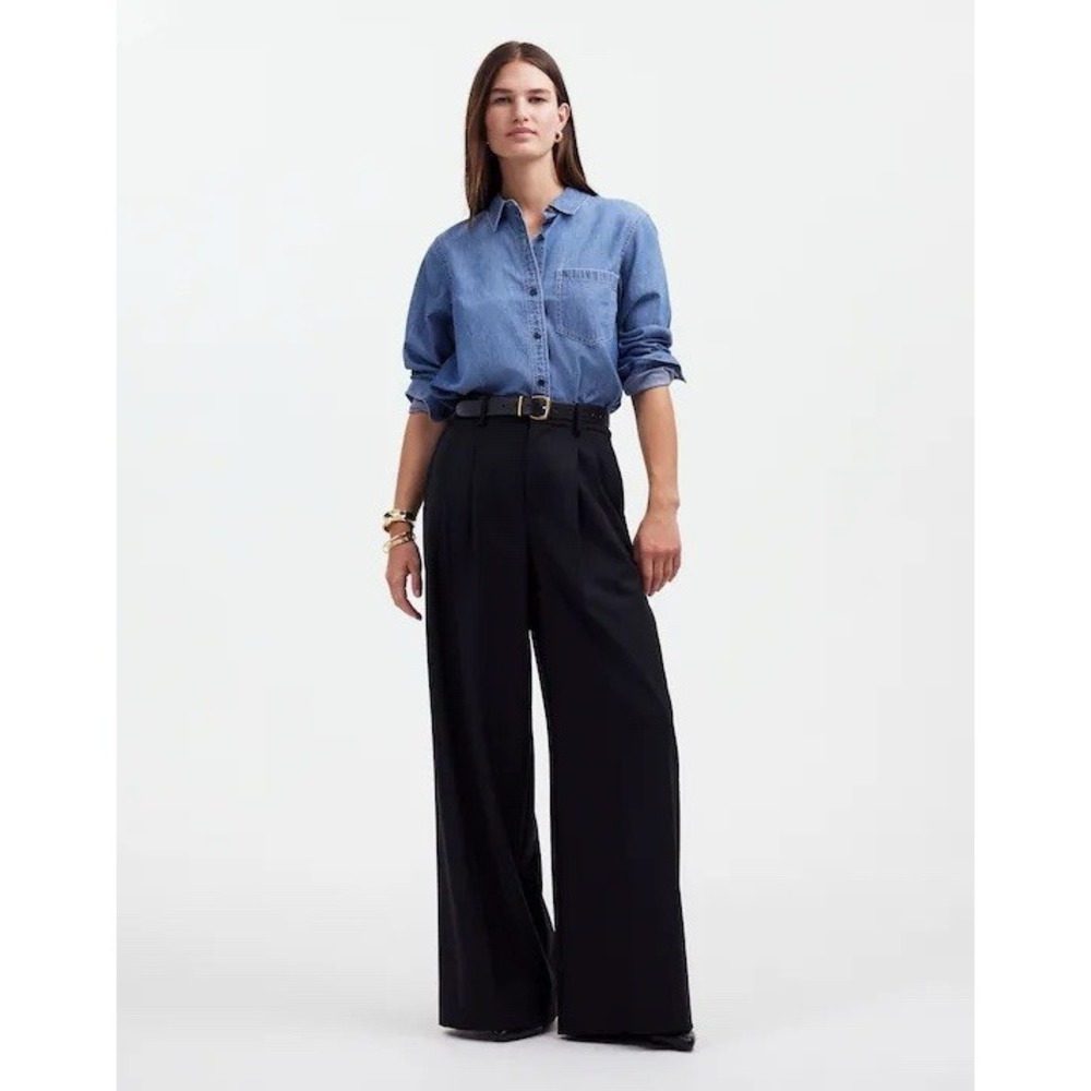 Madewell The Harlow Superwide-Leg Trouser Black Size 2 Pleated High Rise - Picture 2 of 12
